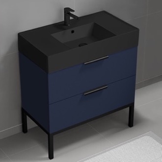 Bathroom Vanity Modern Bathroom Vanity, Navy Blue, Black Ceramic Sink, 32 Inch, Free Standing Nameeks DERIN414
